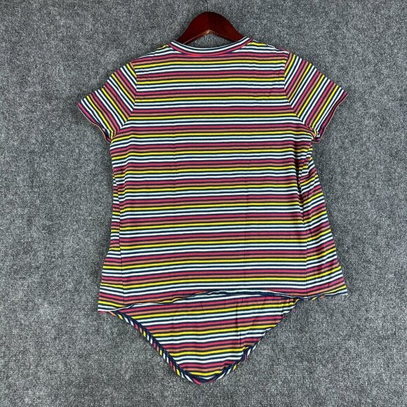 Madewell Top Womens Small  Knot Front Tee Short Sleeve Rainbow Stripe Cotton - Picture 4 of 5